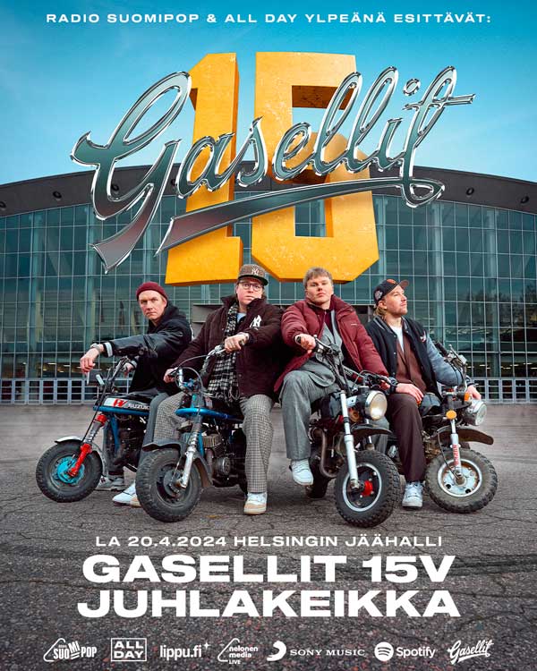 GASELLIT juhlii 15-vuotissyntymäpäiviään Helsingin jäähallissa la  20.4.2024